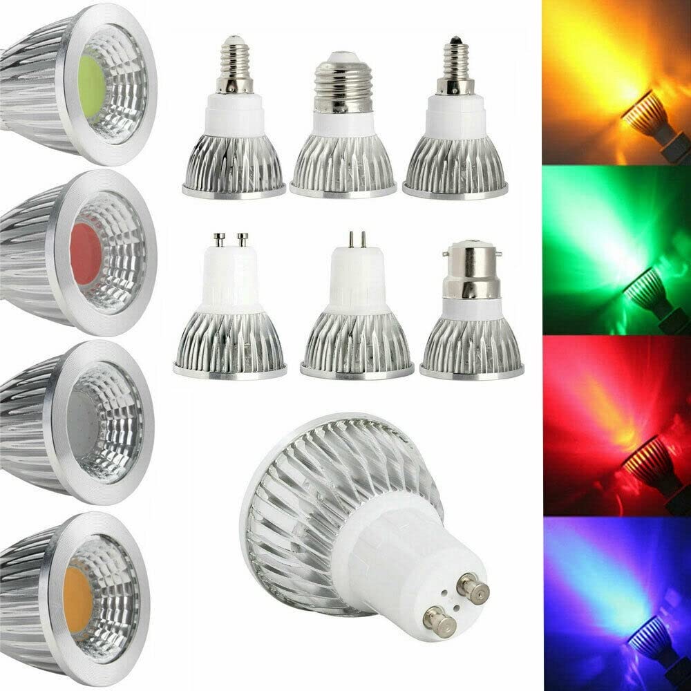 Light, 10 lampadine LED COB AC220V E14/E27/B22/GU10/GU5.3 6W/9W/12W Lampada da festa a casa (Yellow 9w,E14)