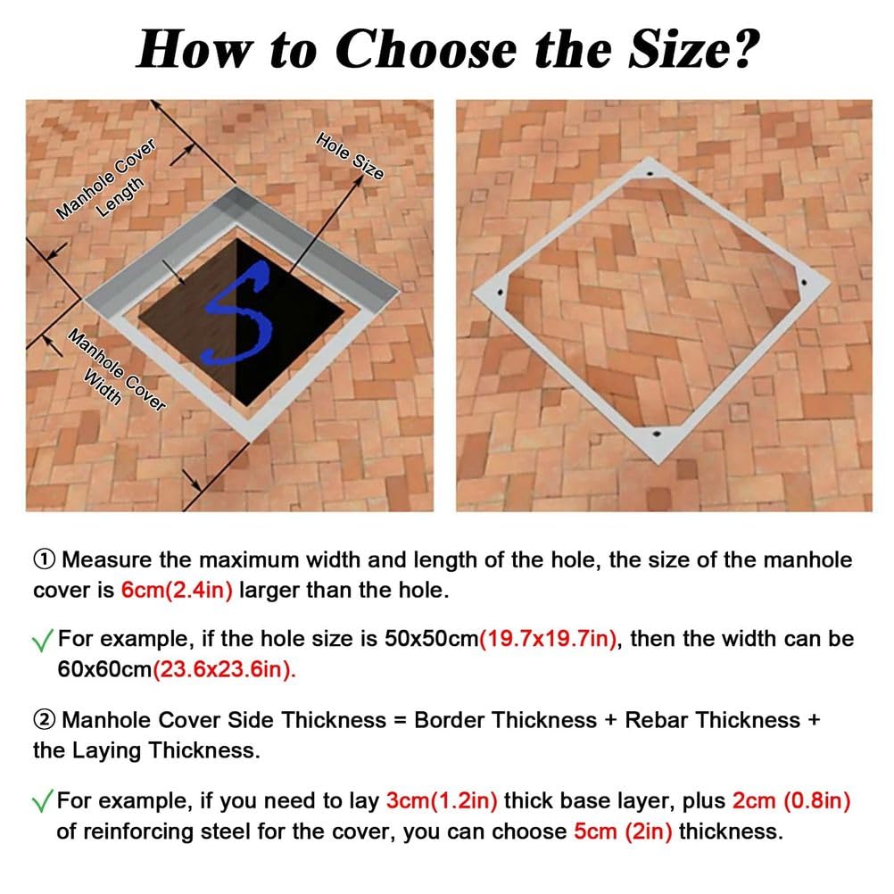 Cubierta de boca cuadrada resistente – Tapa de drenaje invisible duradera para acceso a tanque séptico comercial, 34in x32in / 86 x 81 cm, solución subterránea de larga duración