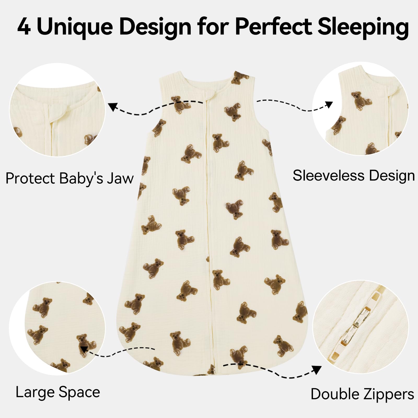 Hovershoes Baby Sleeping Bag 1.0 Tog for Newborn Infant Boys Girls Sleep Sack Wearable Blanket Cotton Unisex Toddler Sleep Bag with 2-Way Zipper for 0-12 Months - Image 4