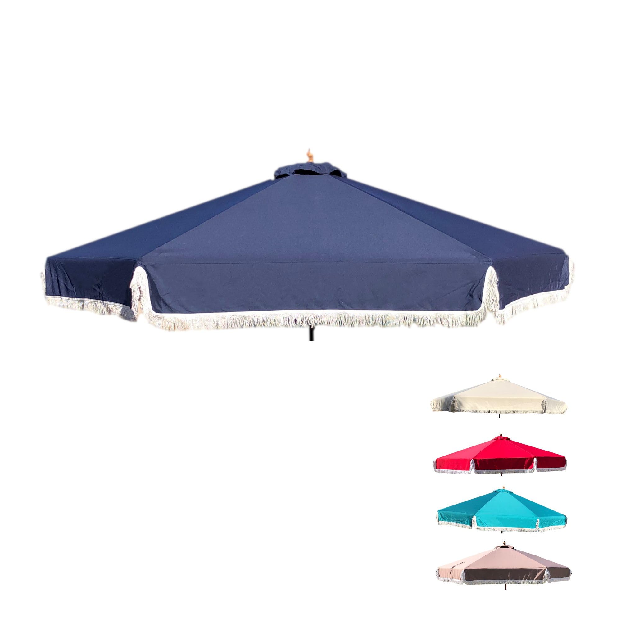 FORMOSA 9ft 6 Rib Market Premium Patio Umbrella Replacement Canopy - 300D UV Protective and Water Resistant Patio Canopy - Umbrella Replacement Cover (CANOPY ONLY) (Navy Fringe Olefin)