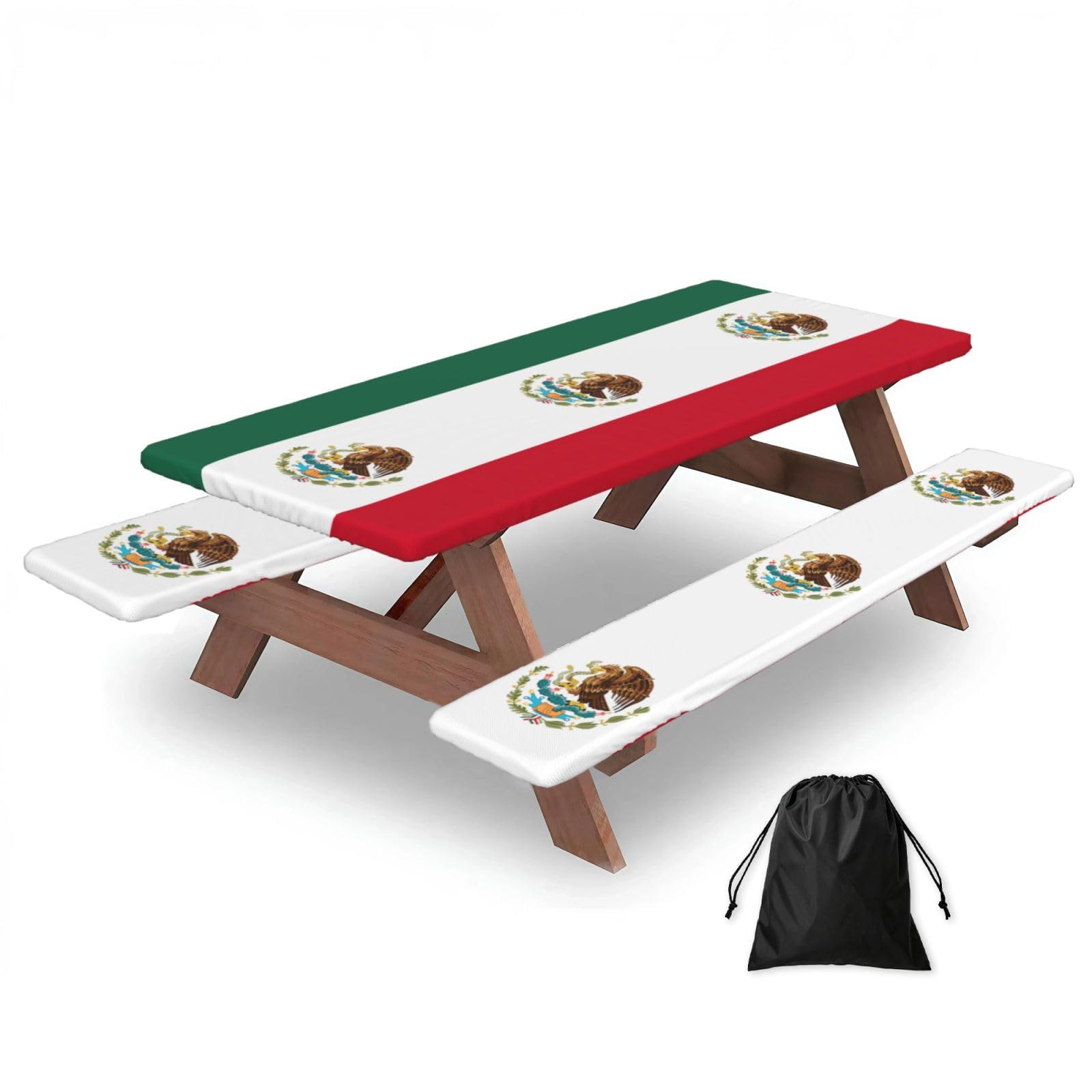 PPHGUT Flag Of Mexico Print Picnic Table Bench Cover Set Outdoor Garden Bbq Protector For Family Camping