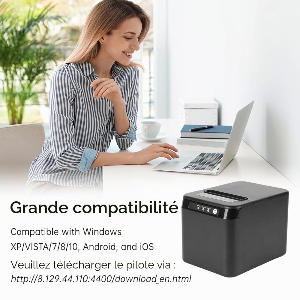 Bisofice Imprimante thermique 80 mm USB LAN ESC/POS pour restaurants supermarchés