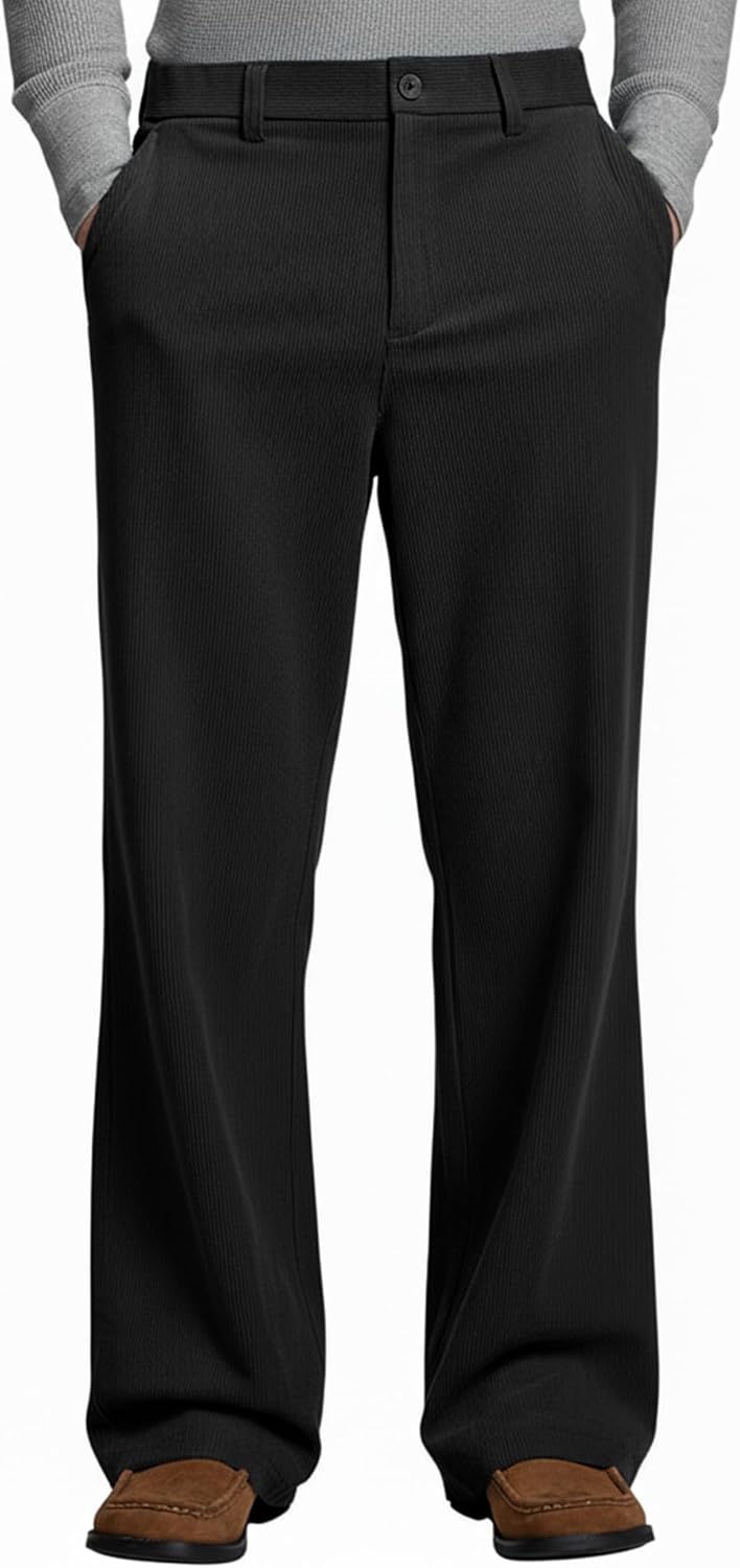 Susclude Mens Corduroy Dress Pants Baggy Wide Leg Old Money Casual Slacks Loose Fit Elastic Waist Stylish Vintage Trousers
