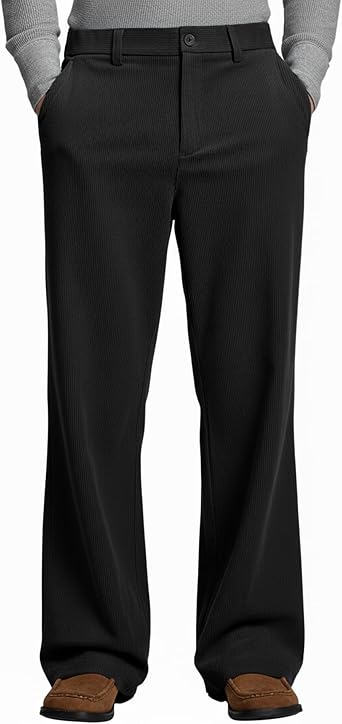 Susclude Mens Corduroy Dress Pants Baggy Wide Leg Old Money Lightweight Casual Slacks Loose Fit Elastic Waist Vintage Trouser