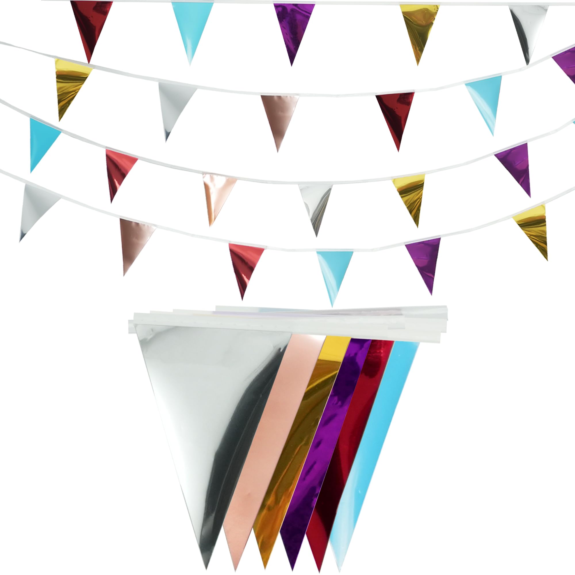 Fasching Wimpelkette Pastell 4 Stück– GREATRIL 16M Karneval Metallic Girlande Kinderzimmer Wetterfest Wimpel für New Year Klassentreffen Abschluss Garten Geburtstag Ostern Schulkind Party Deko