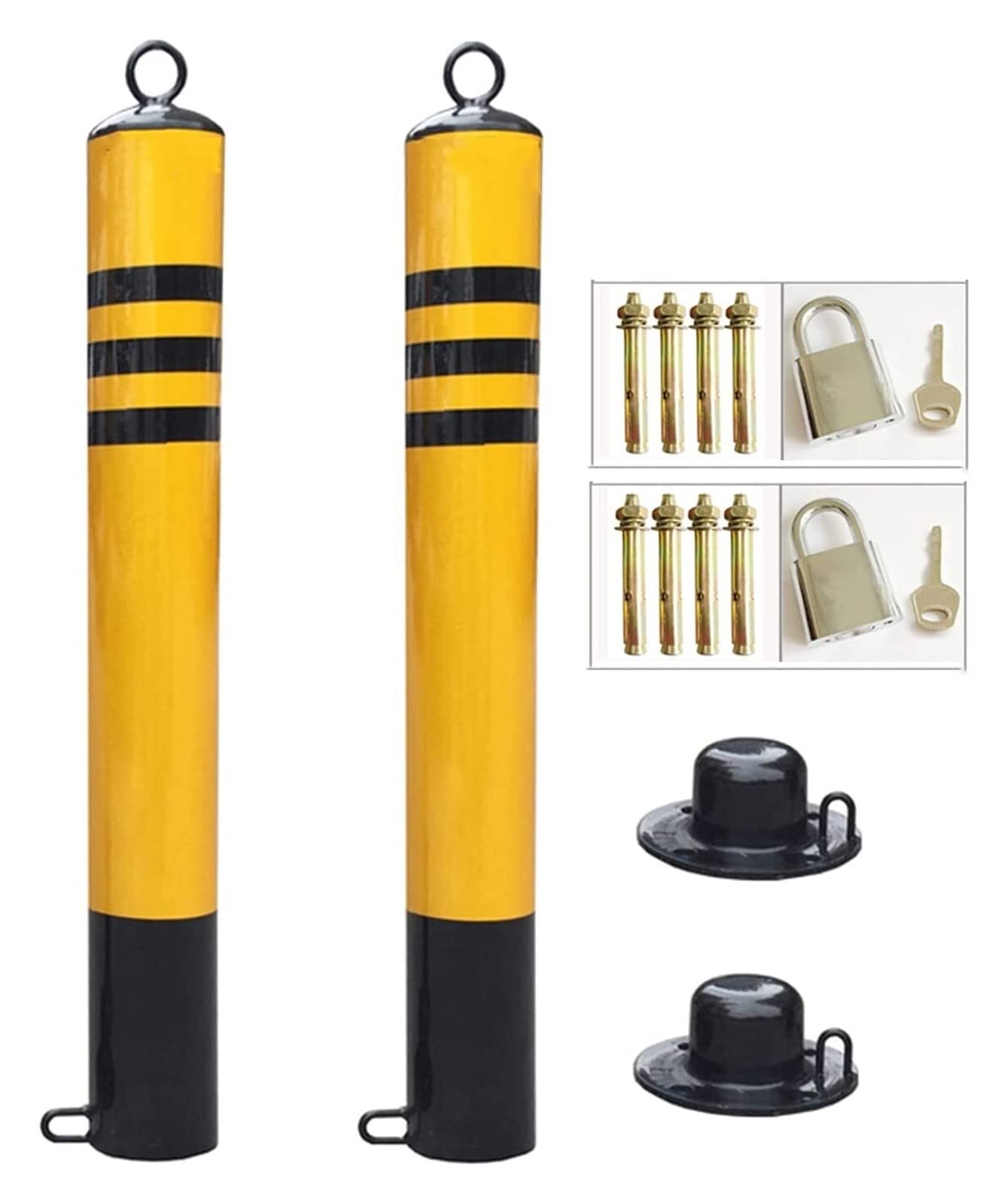 GTHTUHFD Pack Of 2 Mobile Driveway Security Bollards, Removable Parking Barrier Posts, Durable Traffic Cones For Commercial & Residential Use,76x650mm