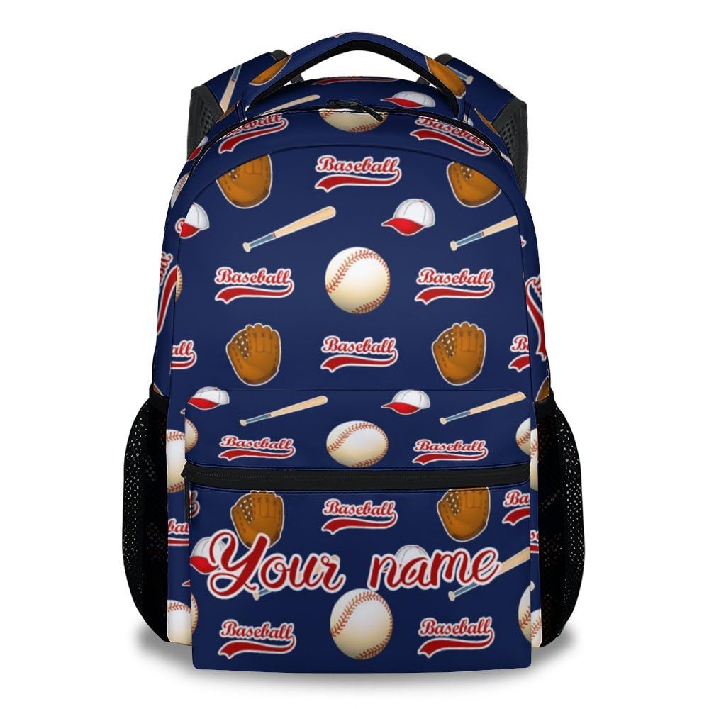 Custom School Backpack - 17 Inches Cute Personalized Baseball Backpacks for Teens - Dark Blue Durable Bookbag for Highschool