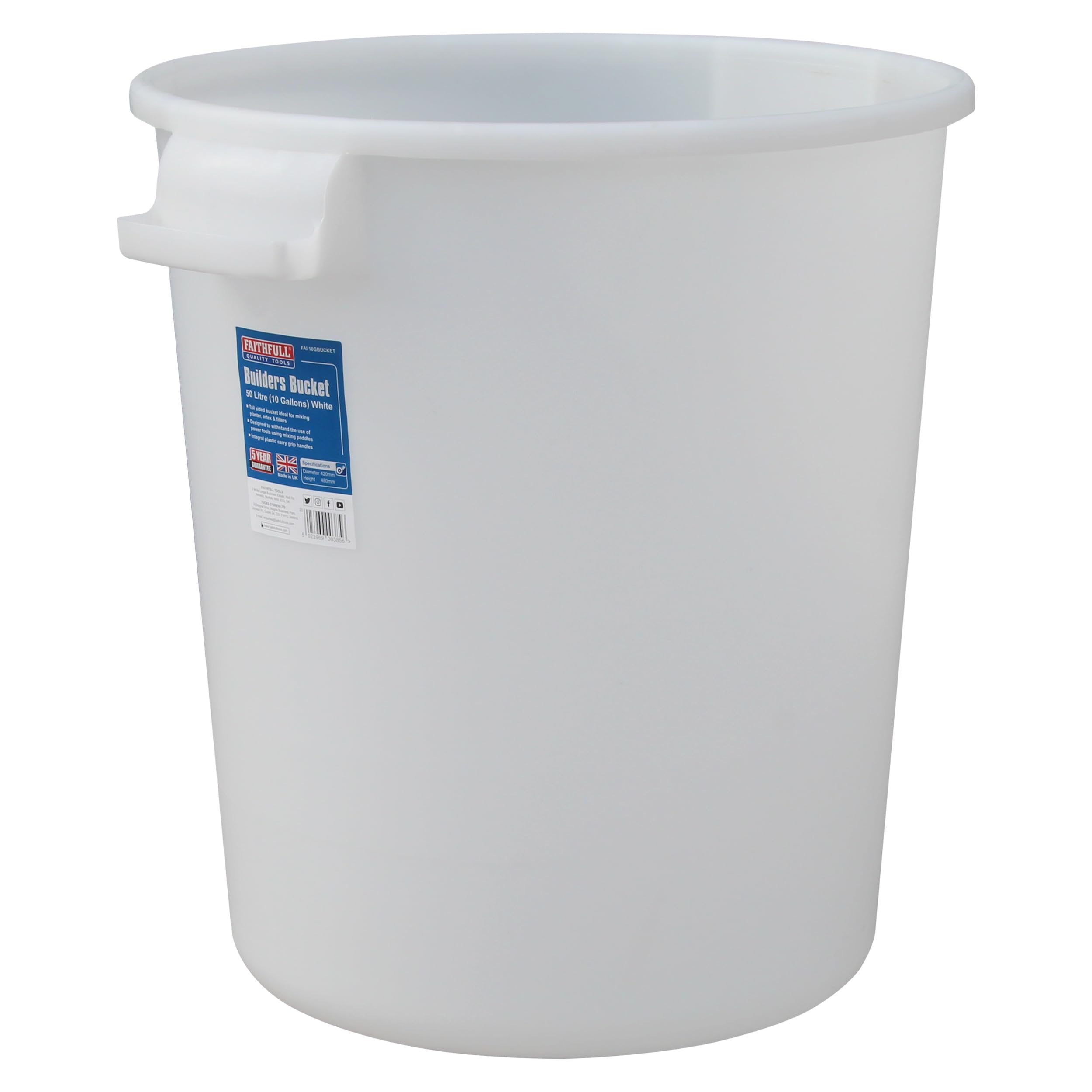 Faithfull Builder's Bucket 50 litre (10 gallon) - White FAI10GBUCKET