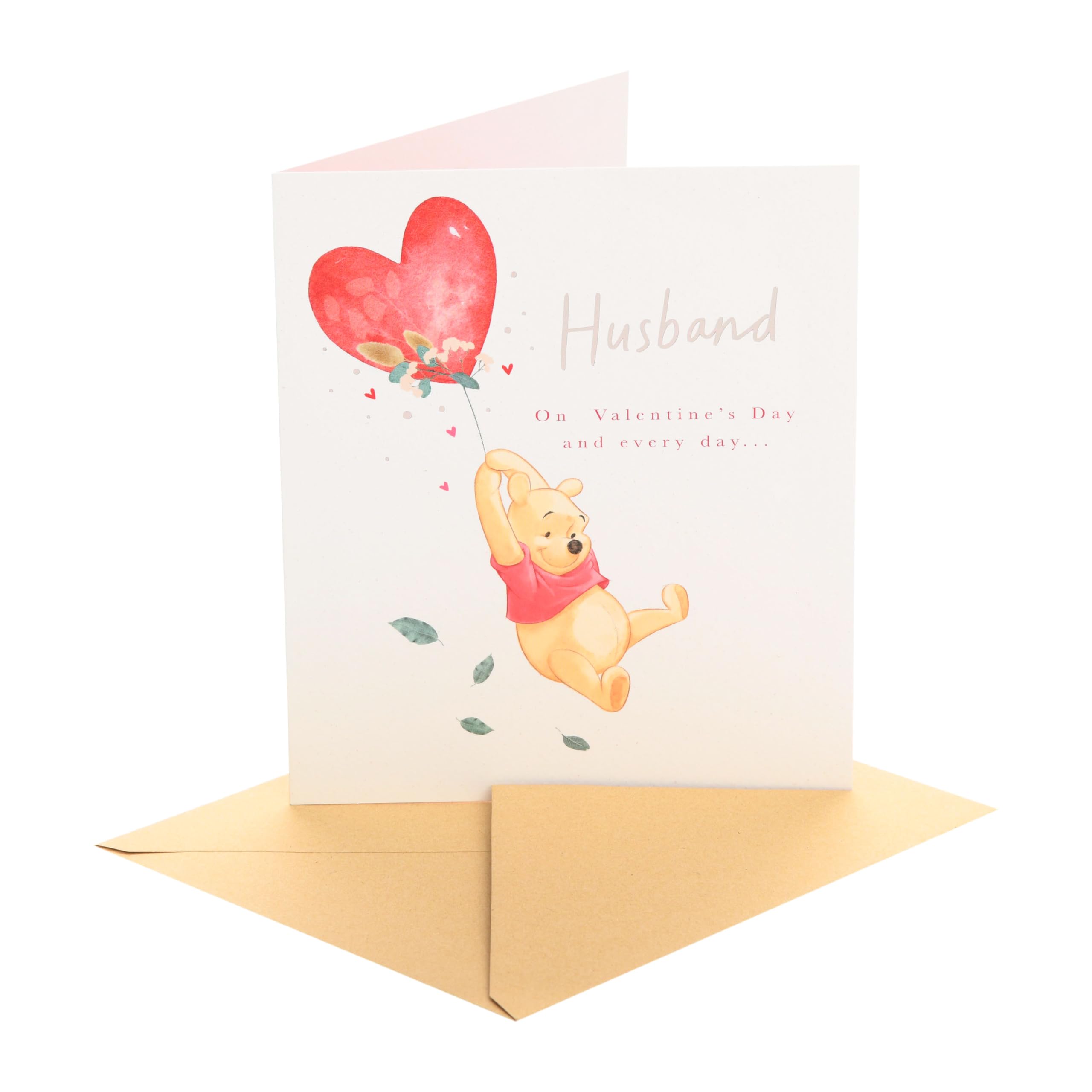 UK Greetings | Valentine's Day Card for Husband | I Love You Presents | Him, Boys, Men | Balloon Heart Winnie the Pooh Design | With Envelope | 15.9 x 18.4 cm