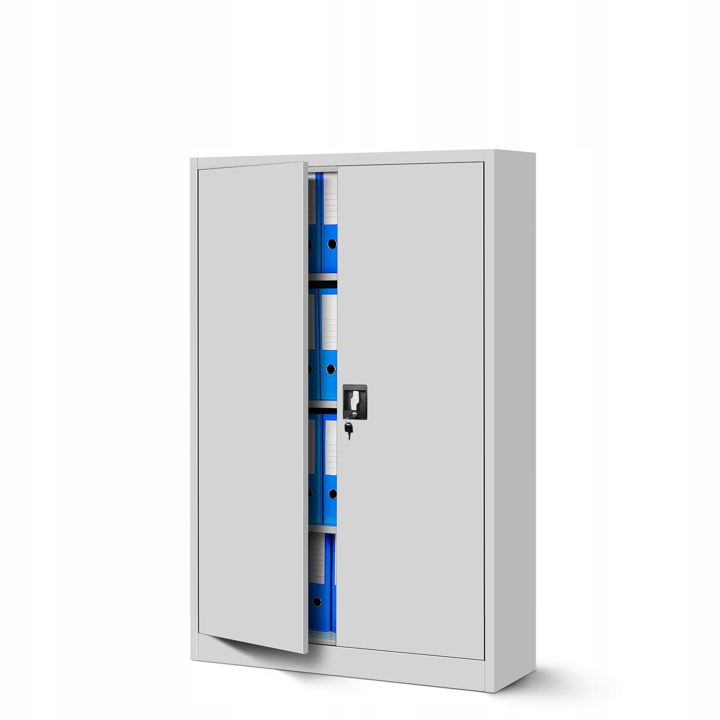 Jan Nowak Aktenschrank Metall abschließbar Metallschrank Büroschrank Werkzeugschrank 3 Fachböden Stahlblech Flügeltüren Pulverbeschichtung 140 cm x 90 cm x 40 cm (Grau)