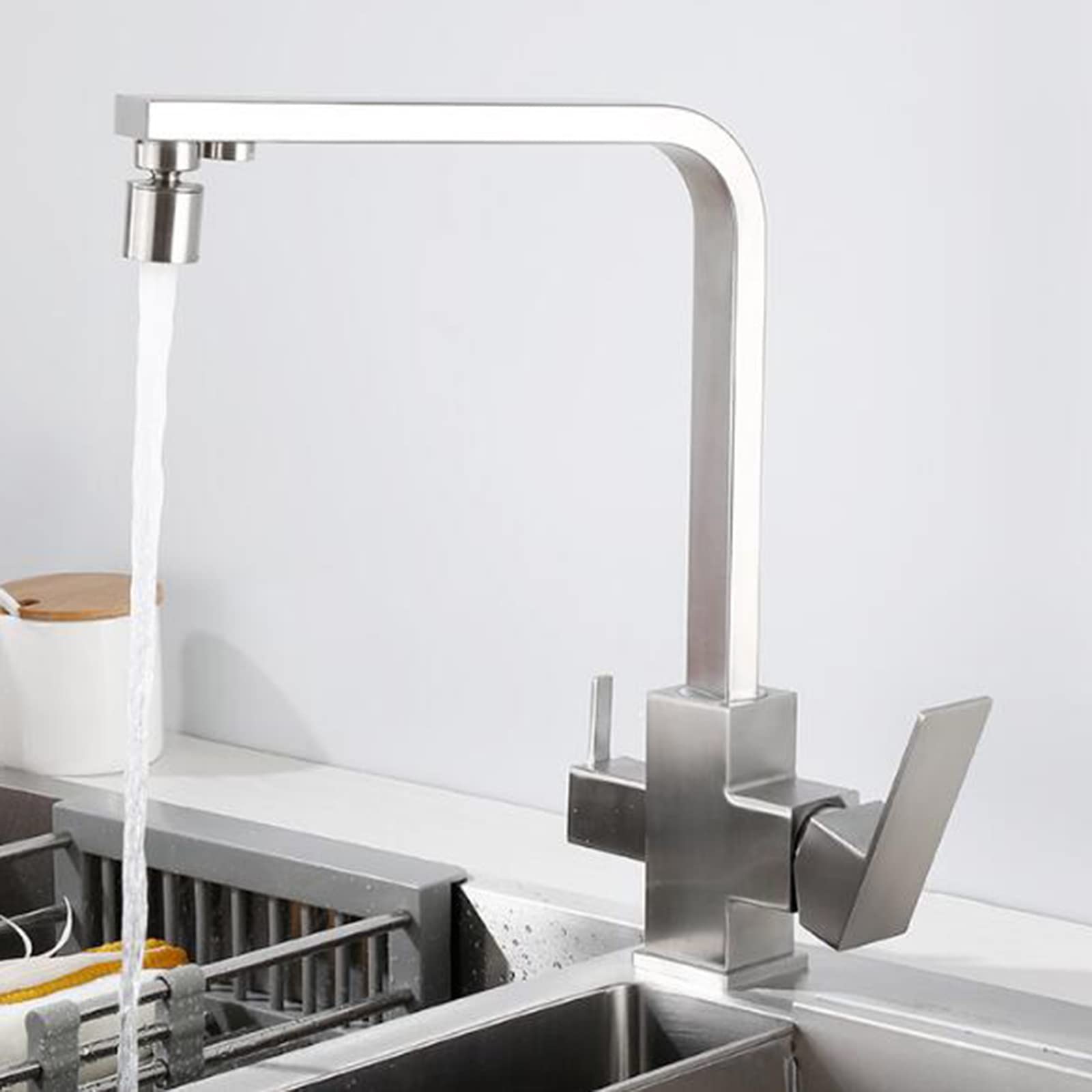 WDSOPK for Filter Water System, Taps Stainless Steel Brushed Faucet Swivel Multifunction in 1 Kitchen Sink Tap