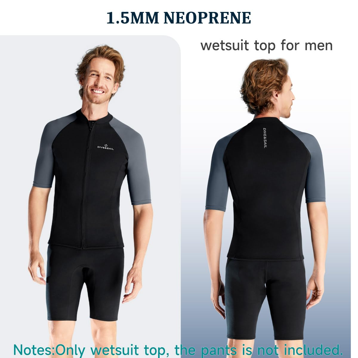 Wetsuit Top Men Short Sleeve Front Zip Wetsuit Jacket 1.5mm Neoprene Swimsuit for Swimming Diving Surfing L Szie