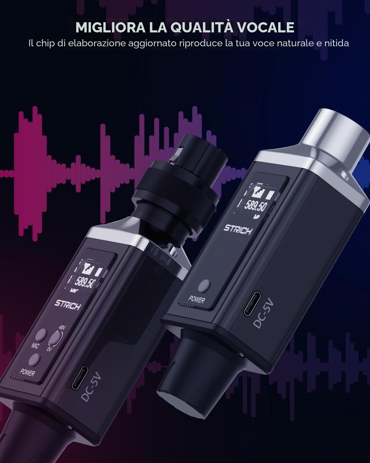 STRICH M3 UHF Trasmettitore e ricevitore XLR senza fili a 16 canali, portata di 50 m, adattatore per microfono senza fili plug-in per microfoni dinamici e a condensatore, compatibile con mixer audio