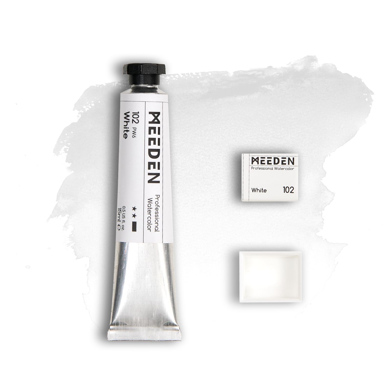 Professional Artist Watercolor Paint: White - 15ml/0.5oz | Water Color Tube, Semi-Moist Pigment Half Pan and Empty Matching Half Pan for Artists Pros