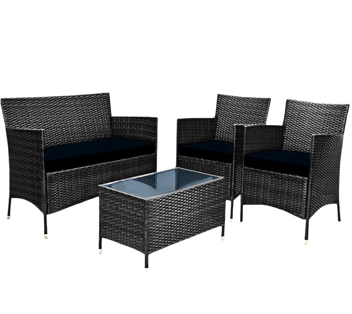 Royale Linens® Outdoor 3 Piece Outdoor Cushions Replacement Set for Rattan Chairs Sofa Patio Garden | Water Resistant, Lightweight & Durable (Black)