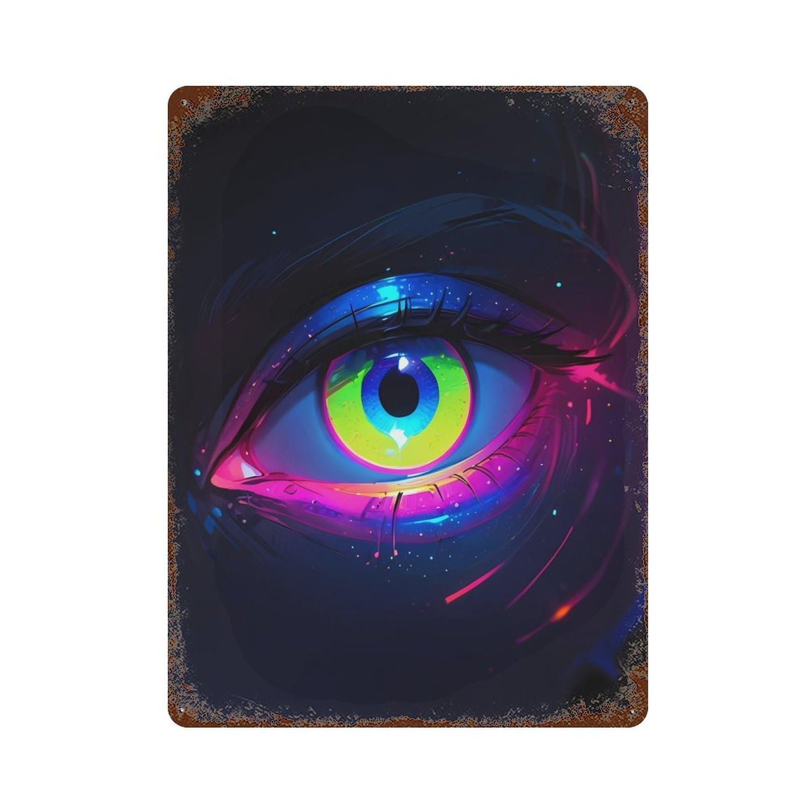 Rusty Metal Tin Sign Neon Eye Art 15.7"x11.8", Classic Wall Plaque for Cafe, Home Bar And Lounge Decor