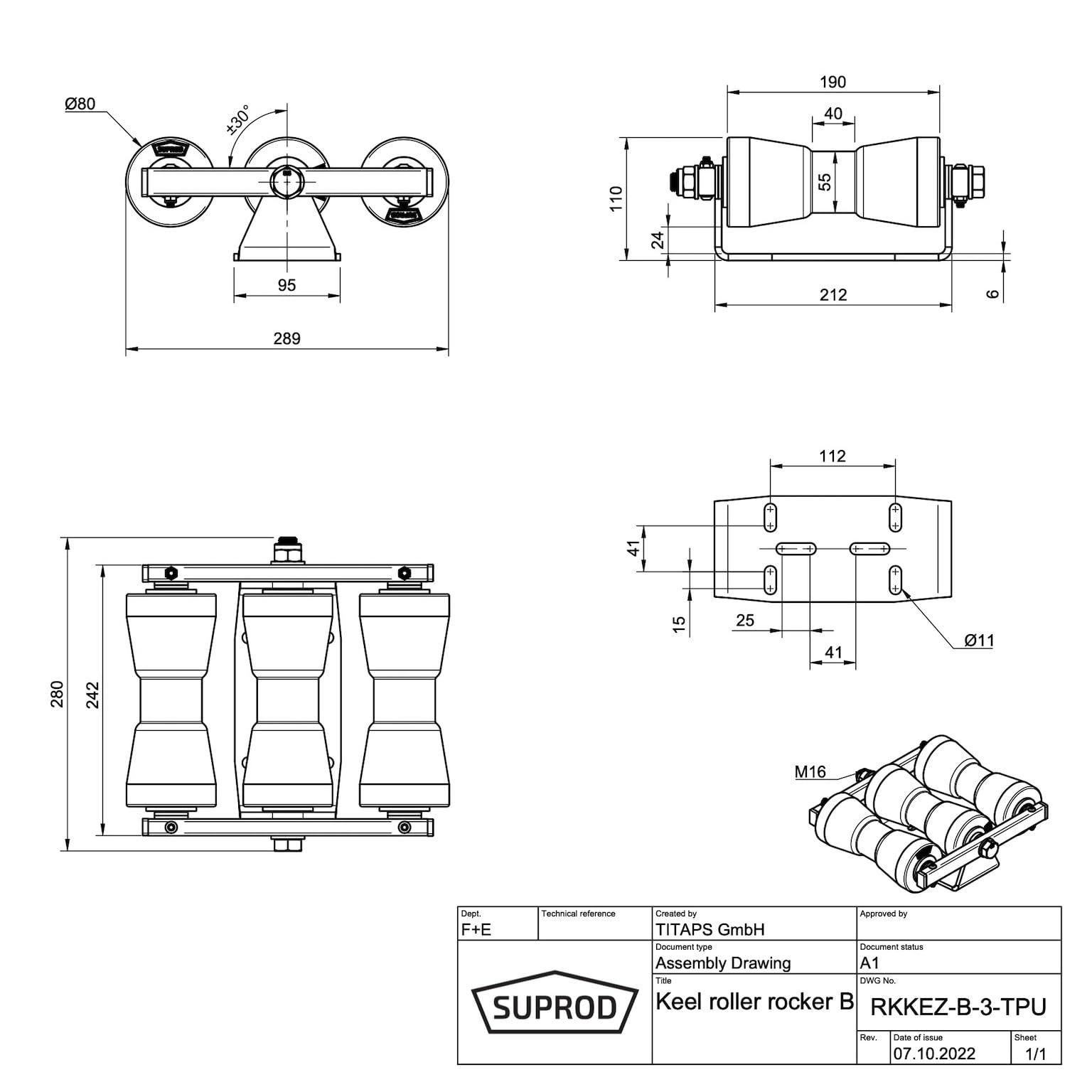 SUPROD Kielrollenwippe Slipwippe Auffahrhilfe Bootstrailer Polyurethan RKKEZ-B-3-TPU
