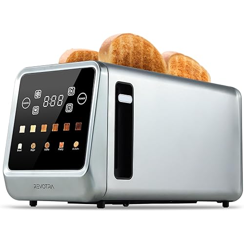Long Slot Toaster 4 Slice, Touch Screen LED Display, 1.5” Extra Wide Slots for Thick Bread & Bagels, Countdown Timer, Memory Function, Dual Independent Control, 6 Shade Settings, Stainless Steel