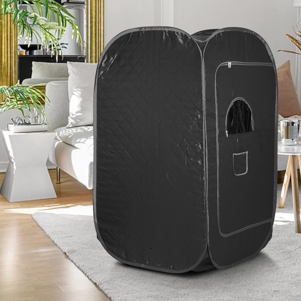 Sauna parowa do domu, mini sauna, przenośna sauna parowa, mobilna sauna parowa, SPA, zdrowa sauna domowa, łaźnia parowa z pilotem zdalnego sterowania (kolor czarny, 80 x 80 x 135 cm)