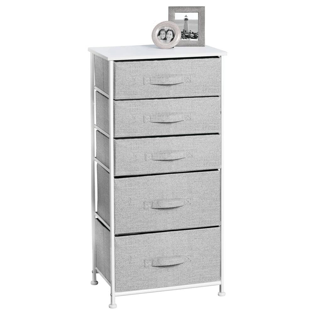 mDesign Kommode aus Stoff – praktischer Schrank Organizer mit 5 Schubladen in 2 Größen – Aufbewahrungssystem für Schlafzimmer und kleine Wohnräume – grau und weiß