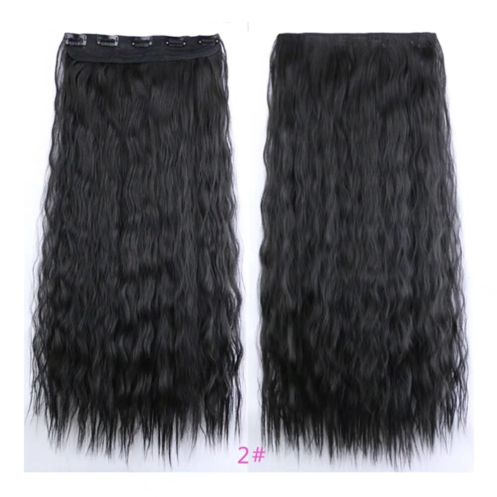 LaLuLoLi 2# Natural Black 24 Inches Long Corn Wave Curly Wavy One Piece Synthetic Clip in Hair Extensions 110g Full Head Clip Ins Hairpiece for Women Lady Girl Party Daily Use (5clips) - Image 2