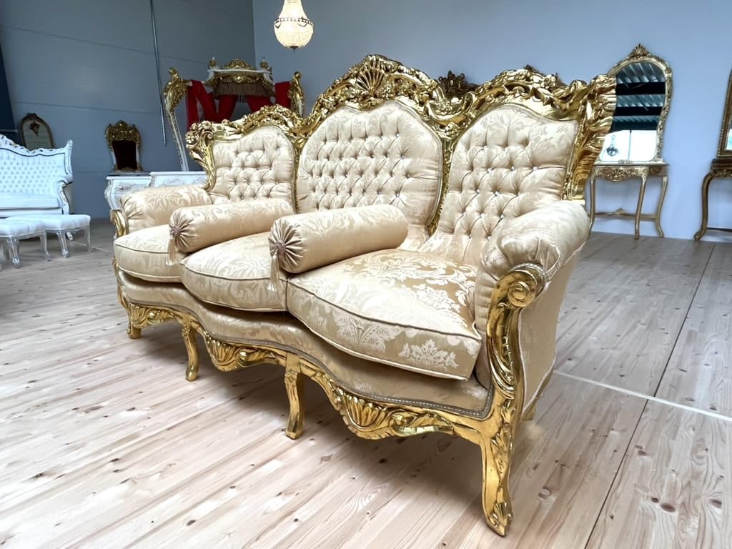 CasAmin Home & Living - Ensemble de canapés style French Louis, finition dorée, rétro, baroque, rococo, pour décoration d'intérieur, d'hôtel et de hall
