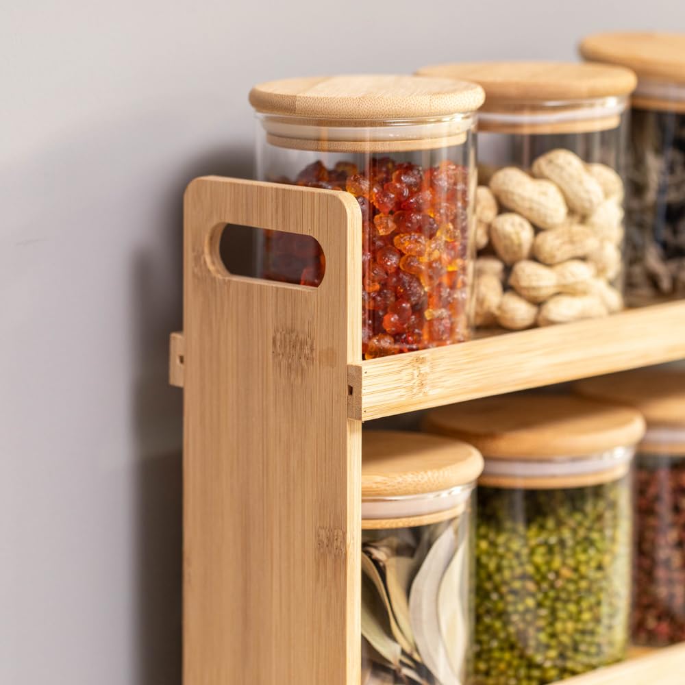 Barattoli di Vetro con Coperchio in Bambù Contenitore Cilindrico per Cereali Serbatoio da Cucina Vaso in Vetro