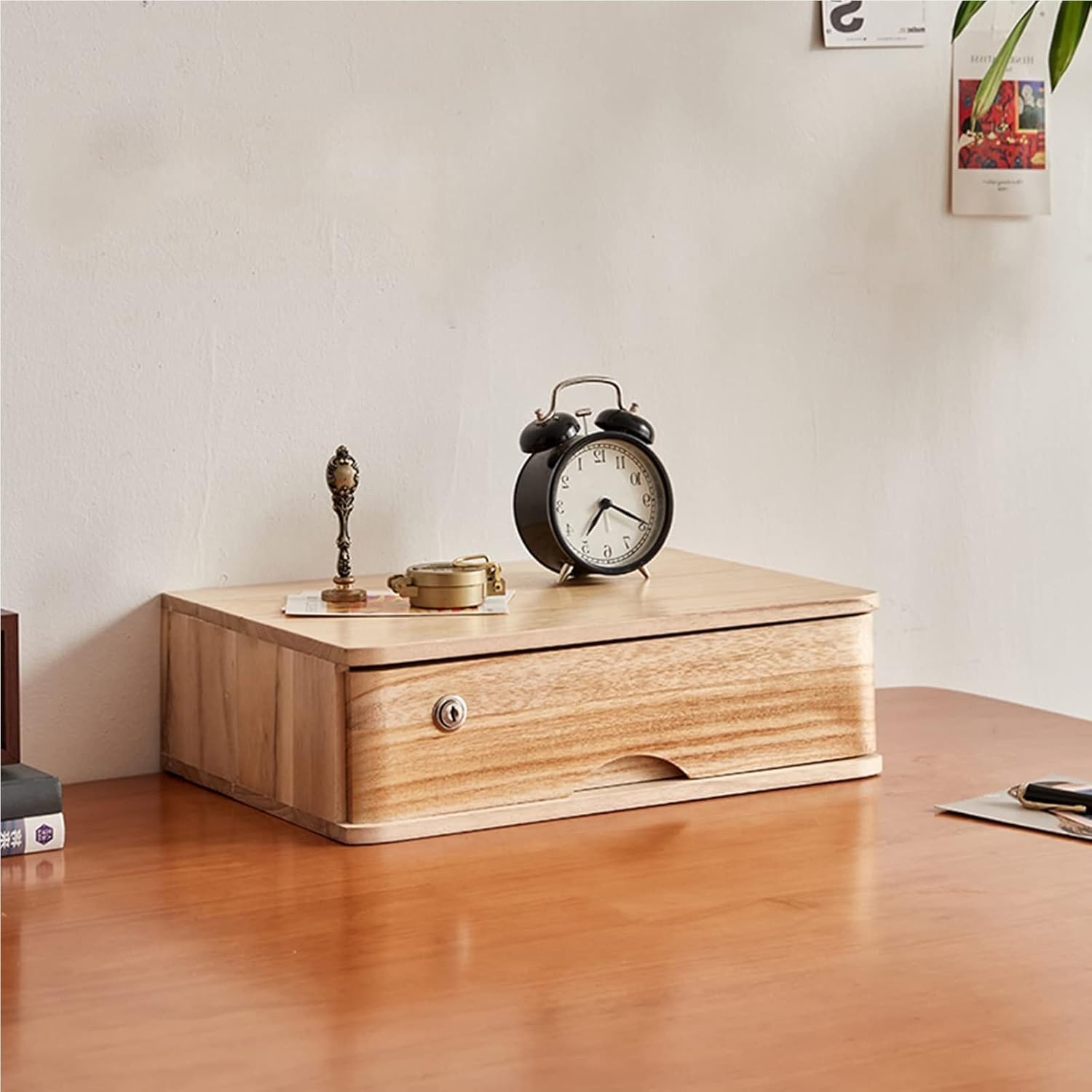 Solid Wood Storage Box Desktop File With Lock