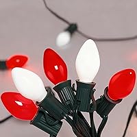 Vista 18 de Luces de Navidad C7, 25 pies de cadena de luces de Navidad transparentes para exteriores con 27 bombillas incandescentes blancas cálidas