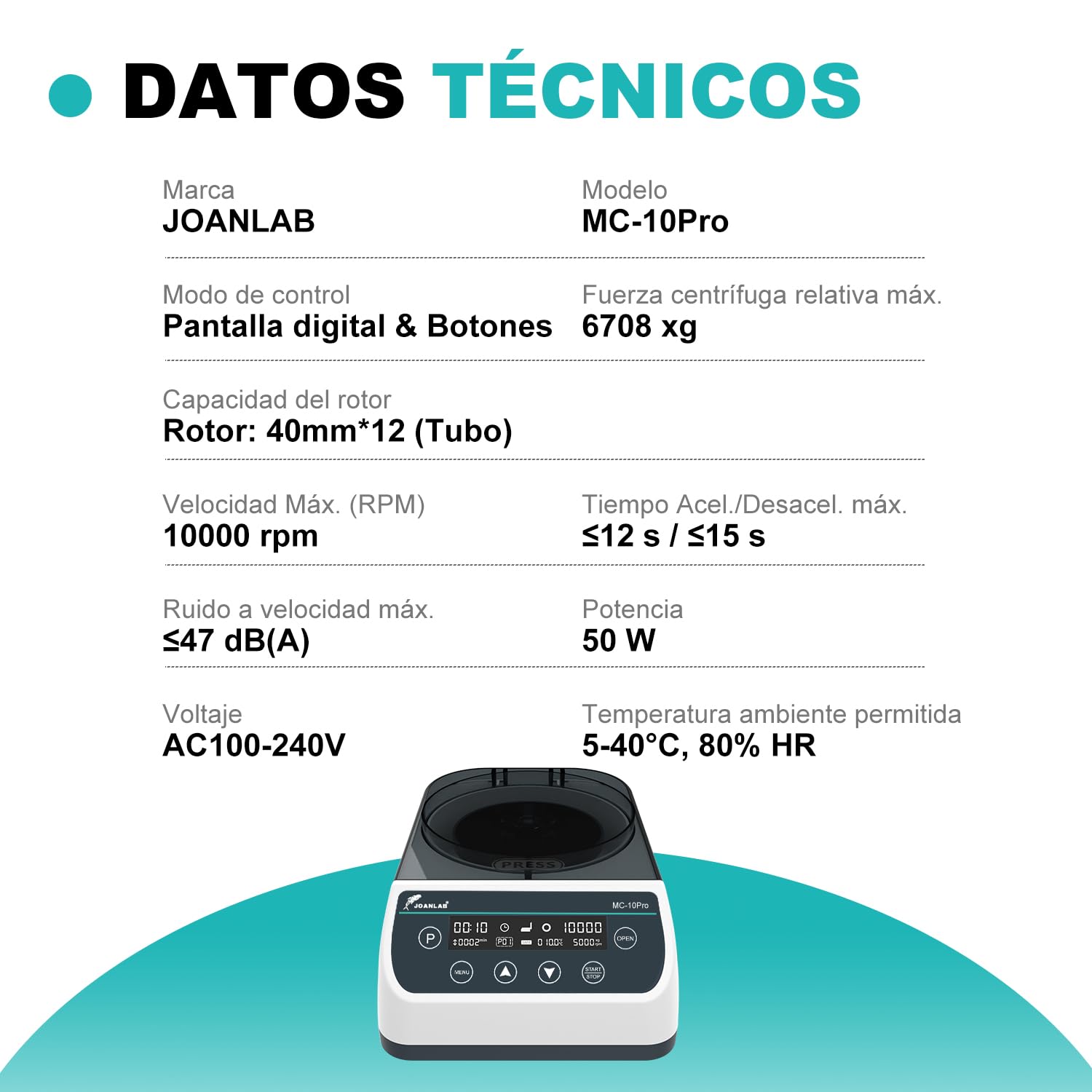 JOANLAB Microcentrífuga de Alta Velocidad 10000 RPM, Pantalla LCD - con Rotor Micro (40mm, Φ1.5mm) y Rotor para Tubos 0,2/0,5/1,5/2ml, para Laboratorio