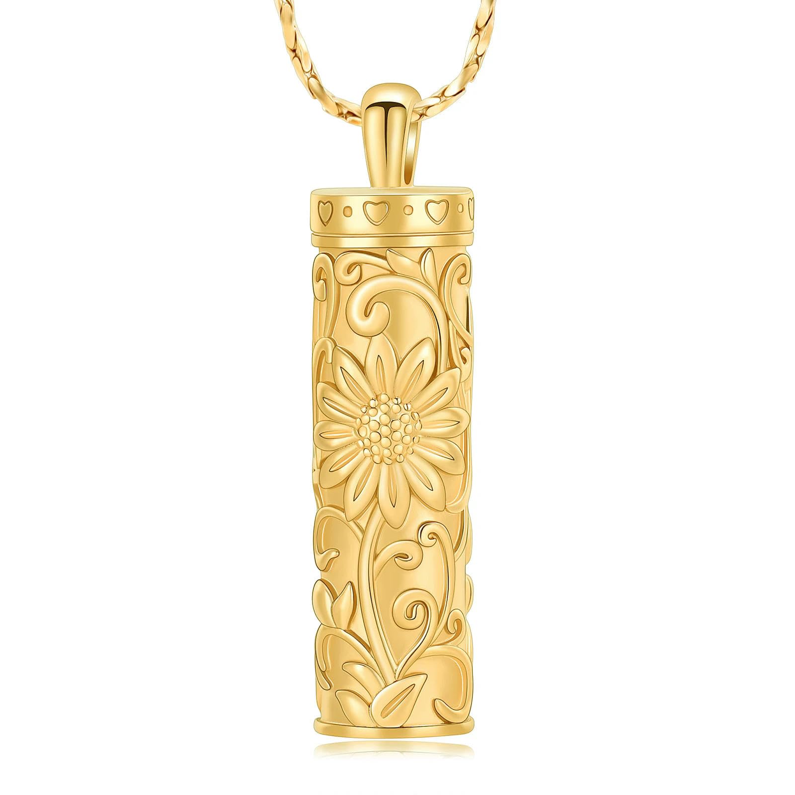 Pendentif souvenir pour femme avec urne funéraire acier doré et cristal