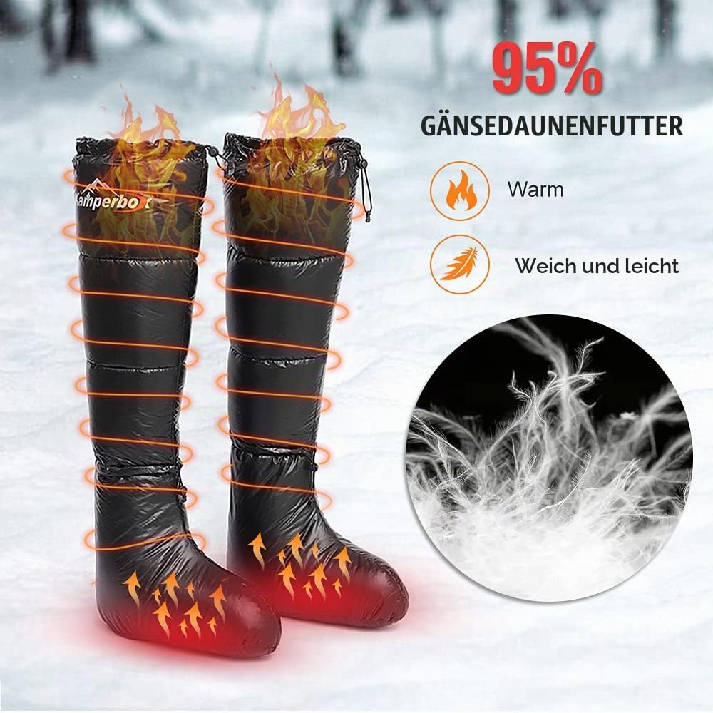 Lixada Winter Camping Daunensocken Warme Weiche Winddichte Lange Schlafschuhe mit verstellbarem Kordelzug für Camping Rucksack Schlafsack Zelt Herren Damen Unisex Daunenstiefel mit Aufbewahrungstasche