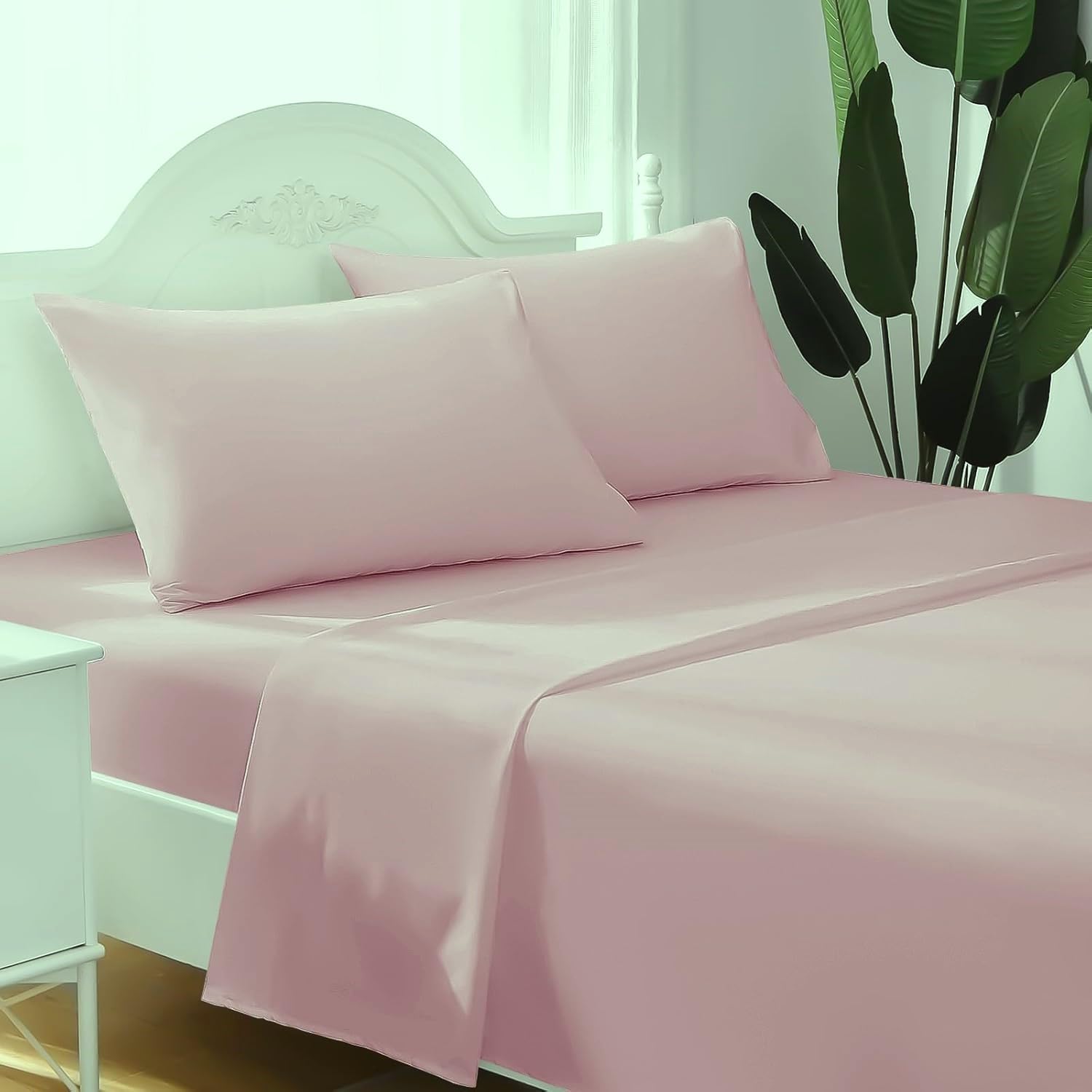 L'Emporio Casa Set Lenzuola Matrimoniali in Puro Cotone Italiano 100%, Tinta Unita, Delicato sulla Pelle (Rosa)