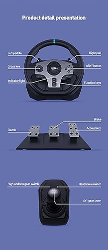 Miniatura 7 de PXN V9 Racing Wheel with Pedals and Shifter 270900 Degree Gaming steering Wheel for PC,PS4,PS3,Xbox One, Xbox Series XS,N-Switch (NOT Support MacPS5)