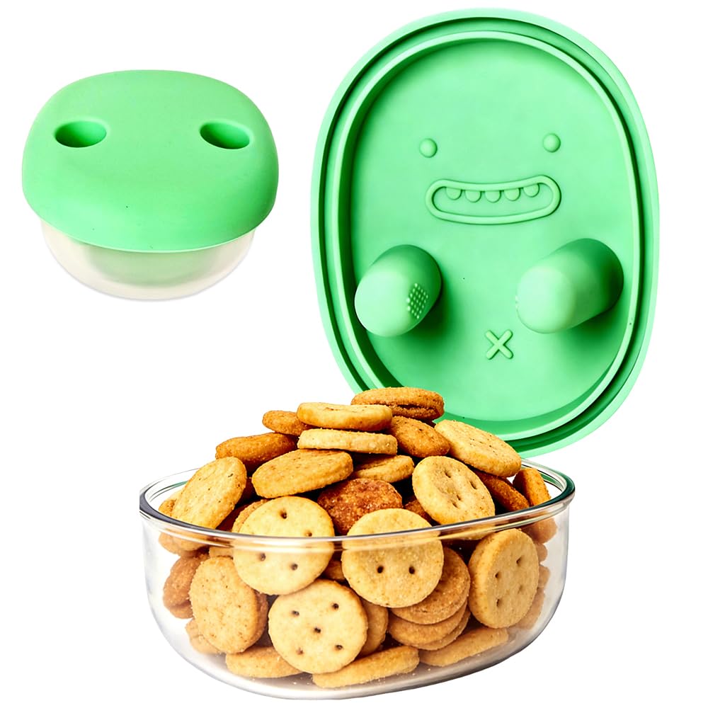 Spiritzohic Green 2-In-1 No-Mess Snack Container, Snack Finger Container With Silicone Lids Reusable Leak Proof Portable Food Storage No-Mess Camping Snack Box Fruit & Snack Storage Box For Travel Camping(Green)