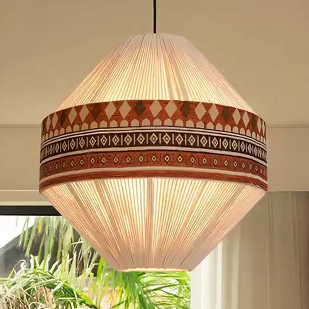 LQZCXMF Japanese Wabi-sabi Style Patterned Linen Hanging Lamp 19.7in Handmade Chandelier Sofa Living Room Decorative Ambient Lighting for Loft Coffee Shop Foyer Lighting Fixture for Bedroom Light