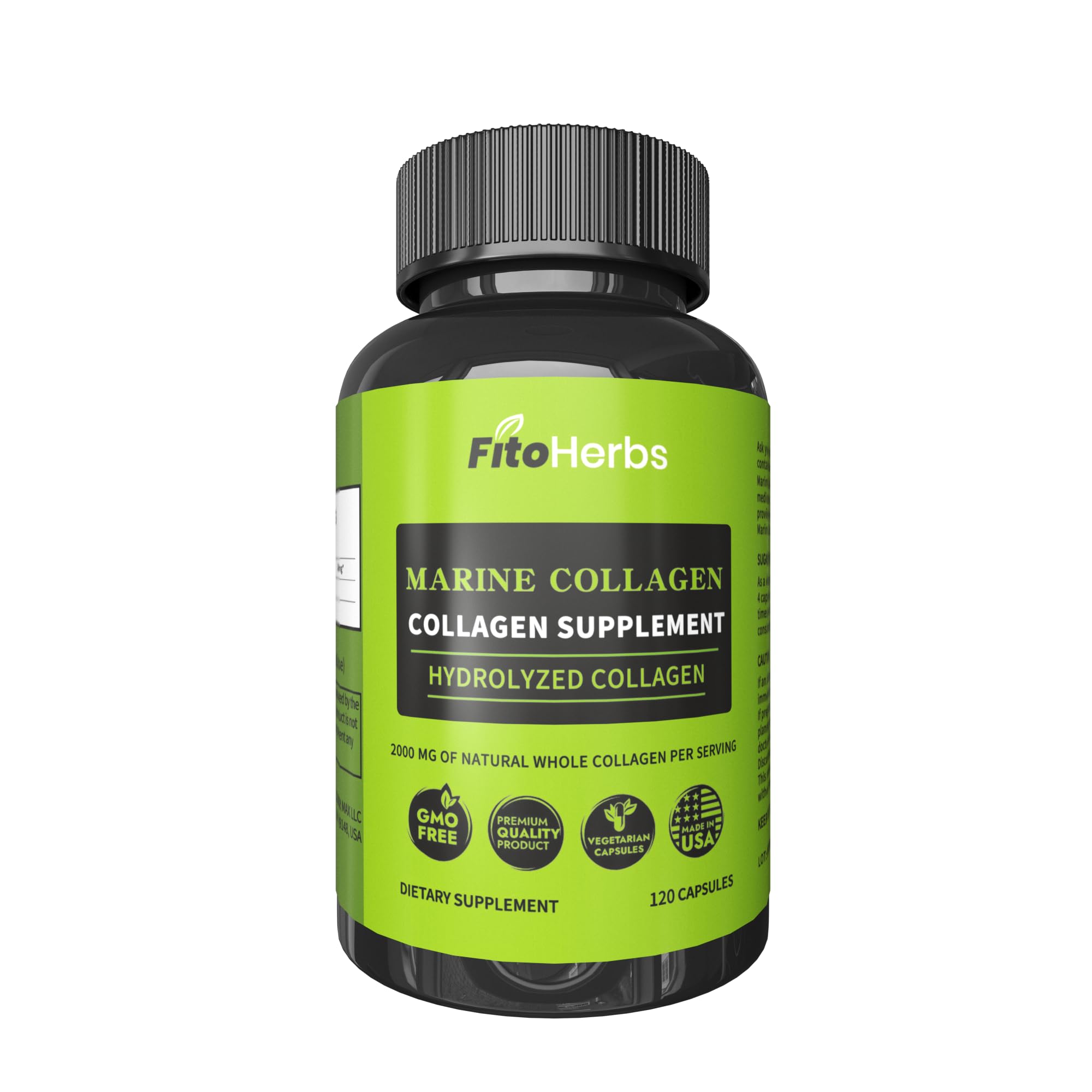 Hydrolyzed Collagen Capsules - Supplement for Hair, Skin & Nails, Joint & Bone Support - High Potency, Non-GMO - Premium Daily Health Formula - 2000mg Marine Collagen - 120 Capsules