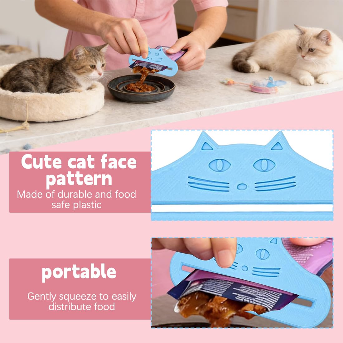 2 Pezzi Distributore Di Snack Spremitore Di Cibo Per Animali Domestici In Plastica Per Snack Per Animali Domestici, Casa, Viaggio, Campeggio, Rifugi Blu E Rosa 13X3.5 Cm