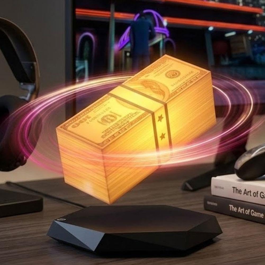 Floating Money Lamp, Money Lamp, Magnetic Levitation Dollar Banknote Lamps with 3-Color LED, 360° Rotating for Desk Game Room (US)