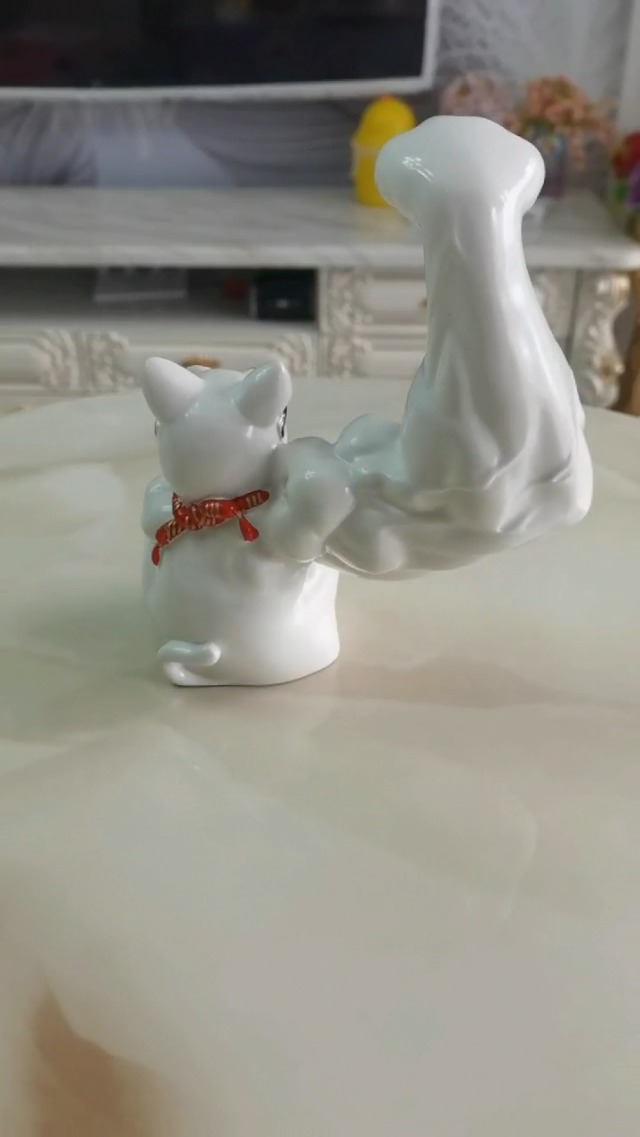 Estatua de Gato de la Suerte Blanco de Resina miniatura 7