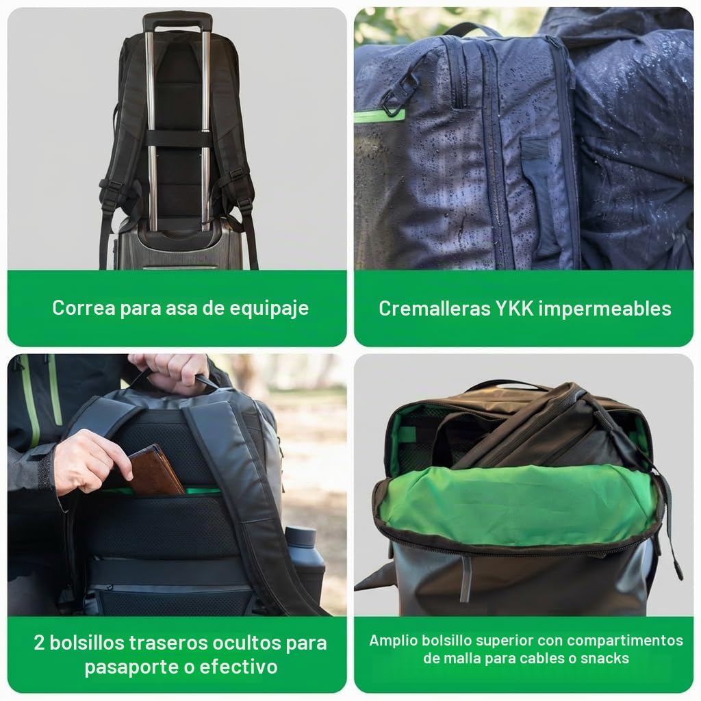 COR Surf The Island Hopper - Mochila de viaje en tamaño de equipaje de mano, cremalleras impermeables, compartimentos secretos, correas ergonómicas para el hombro, mochila para portátil, 2.0 Negro Con