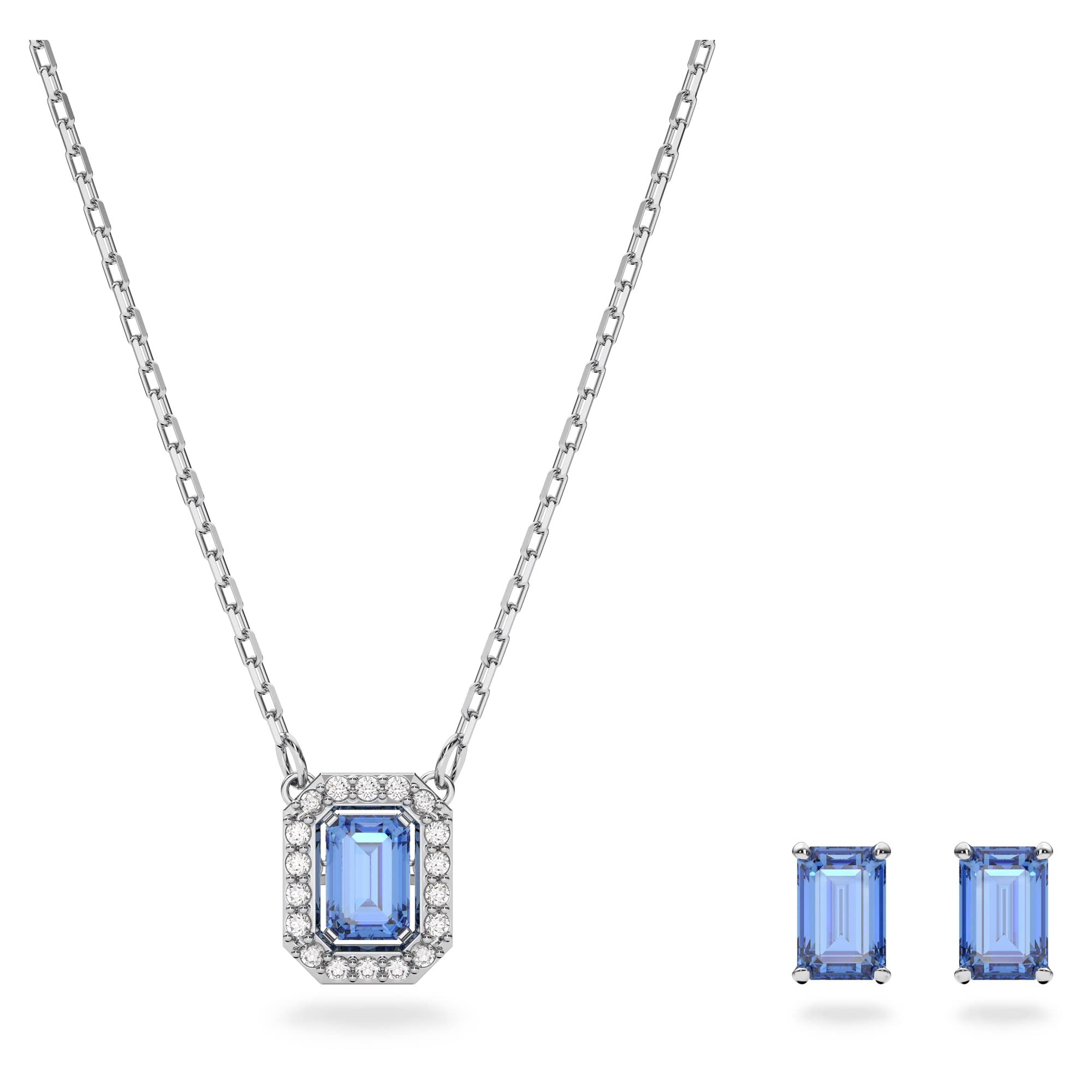 SwarovskiUna set, Octagon cut, Blue, Rhodium Finished