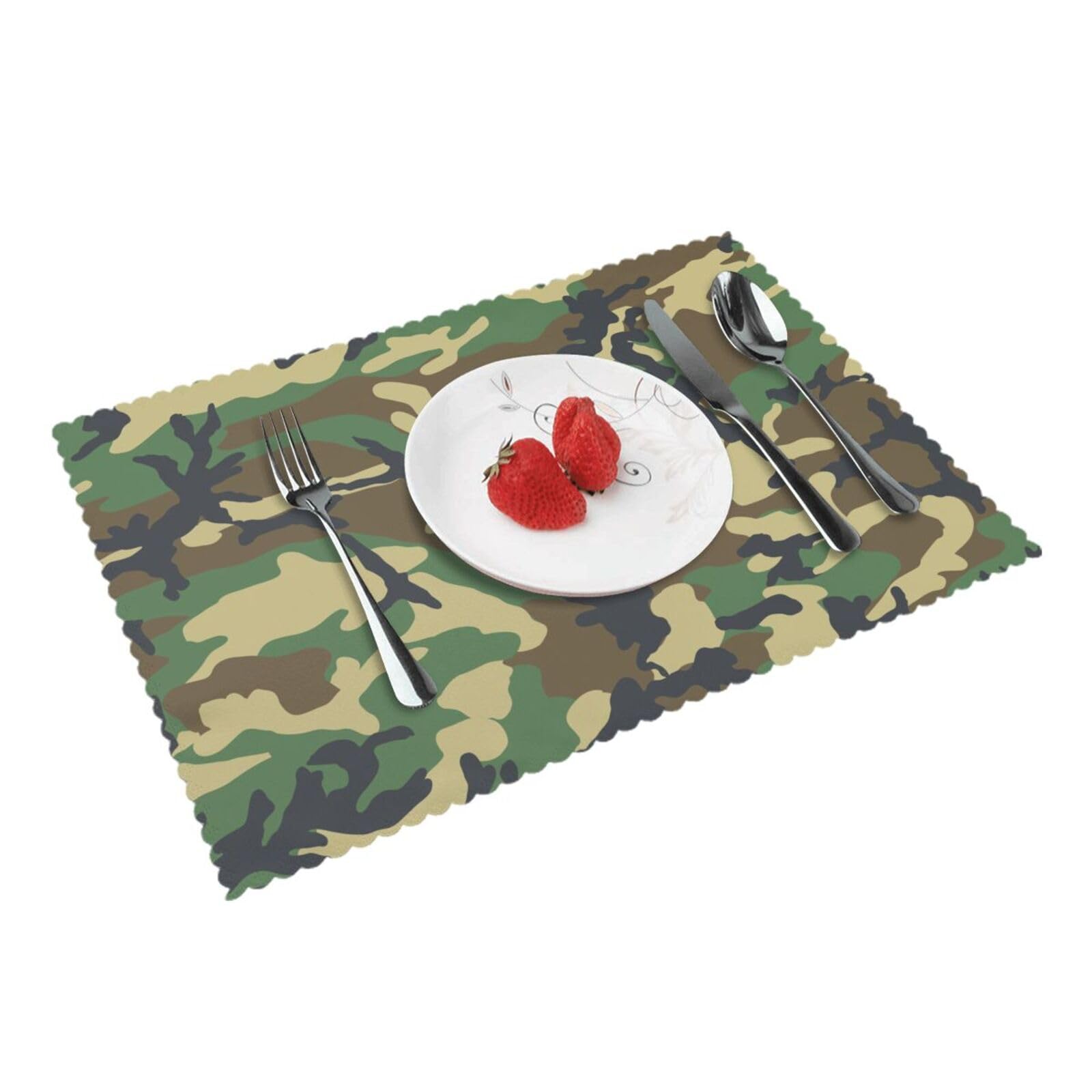 Green Military Camouflage Printed Placemats Set of 4 PCS Washable Placemat for Kitchen Table Heat-resistant Table Mats 45x30 CM