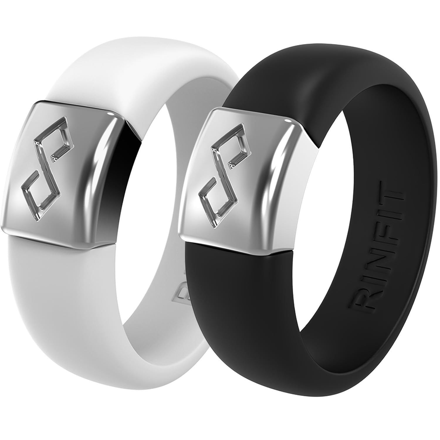 Rinfit Silicone Rings for Women 6mm Wide & Men 7mm Wide, 2mm Thick - Silicone Wedding Bands- Infinity Ring with Metal Plate - Patented Design