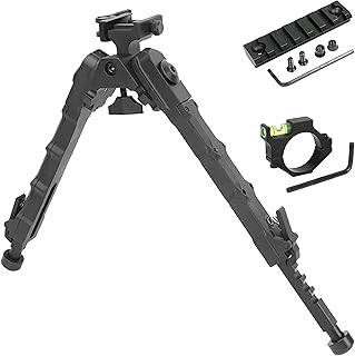 Bipods + Picatinny Rail + Picatinny Adapter + Bubble Level, Tactical and Professional Bipod 6/9 Inches Hunting Universal 5 Adjustable Heights (V9 PACK) - RimFly
