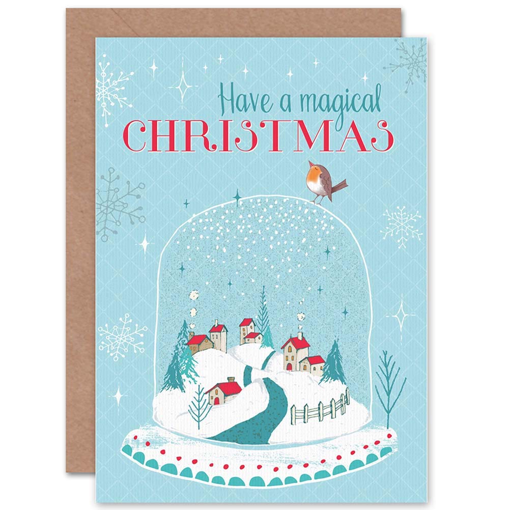 Wee Blue Coo CARD CHRISTMAS XMAS MAGICAL ROBIN SNOW SHAKER