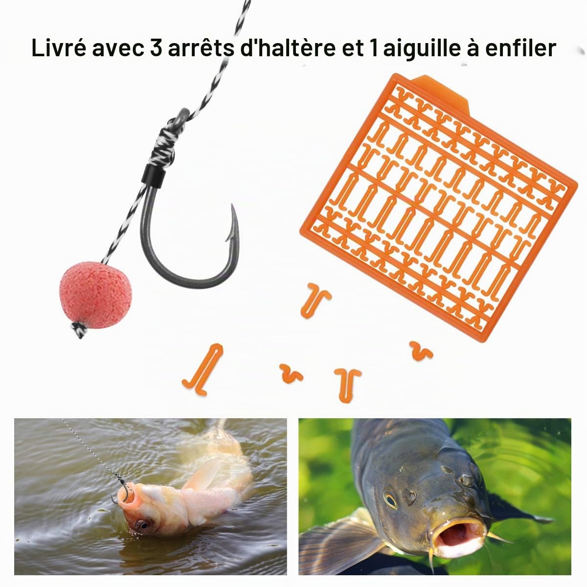 Montage de Cheveux pour la Pêche à la Carpe, 20 PCS Hameçons à Carpe Incurvés Barbelés, Hameçon Tressé Carpe Accessoires avec Boilie Rig Carpe Leader, 3 Bouchons Bouillette,Taille 2 4 6 8