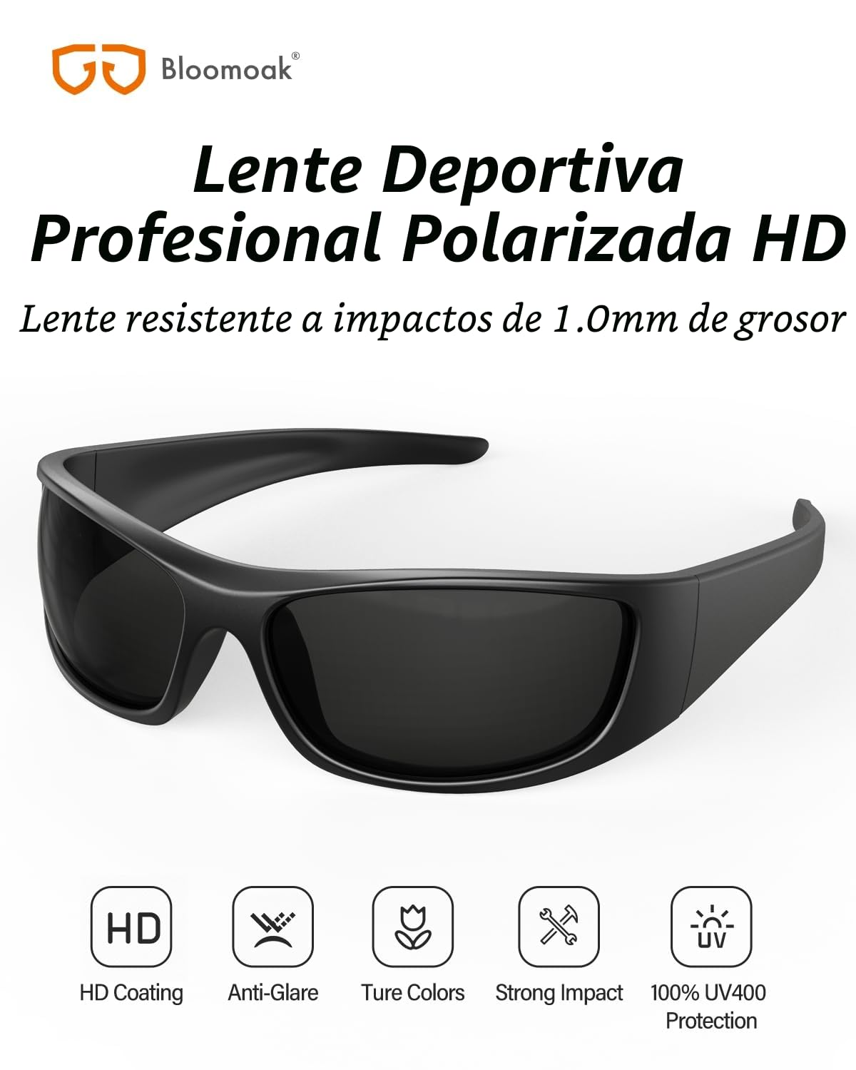 Bloomoak Gafas de sol polarizadas negras con lentes súper oscuras | Gafas de sol deportivas envolventes unisex | UV400 | CAT 4 | Para fotofobia (ojos sensibles)