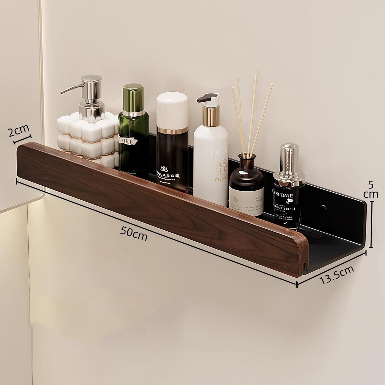 Organizer Da Bagno A Parete Senza Fori, Portasciugamani Doccia In Acciaio Al Carbonio Effetto Legno Per Bagno, Doccia, Cucina(50cm)