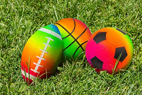 Poolmaster Rainbow Color Waterproof Sport Game Balls (Football, Basketball, Soccer Ball) for Kids (Pack of 3), Rainbow Colors (72732)